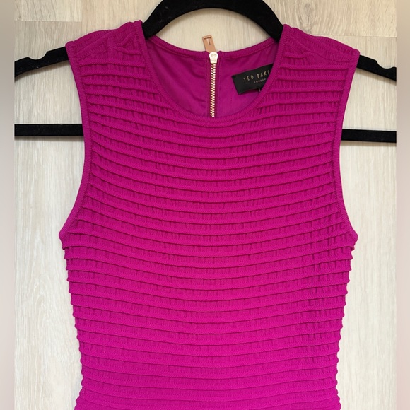 TED BAKER PINK STRETCHY SKATER FIT AND FLARE DRESS WITH ROSE GOLD ZIPPER SIZE 0 - Picture 2 of 6